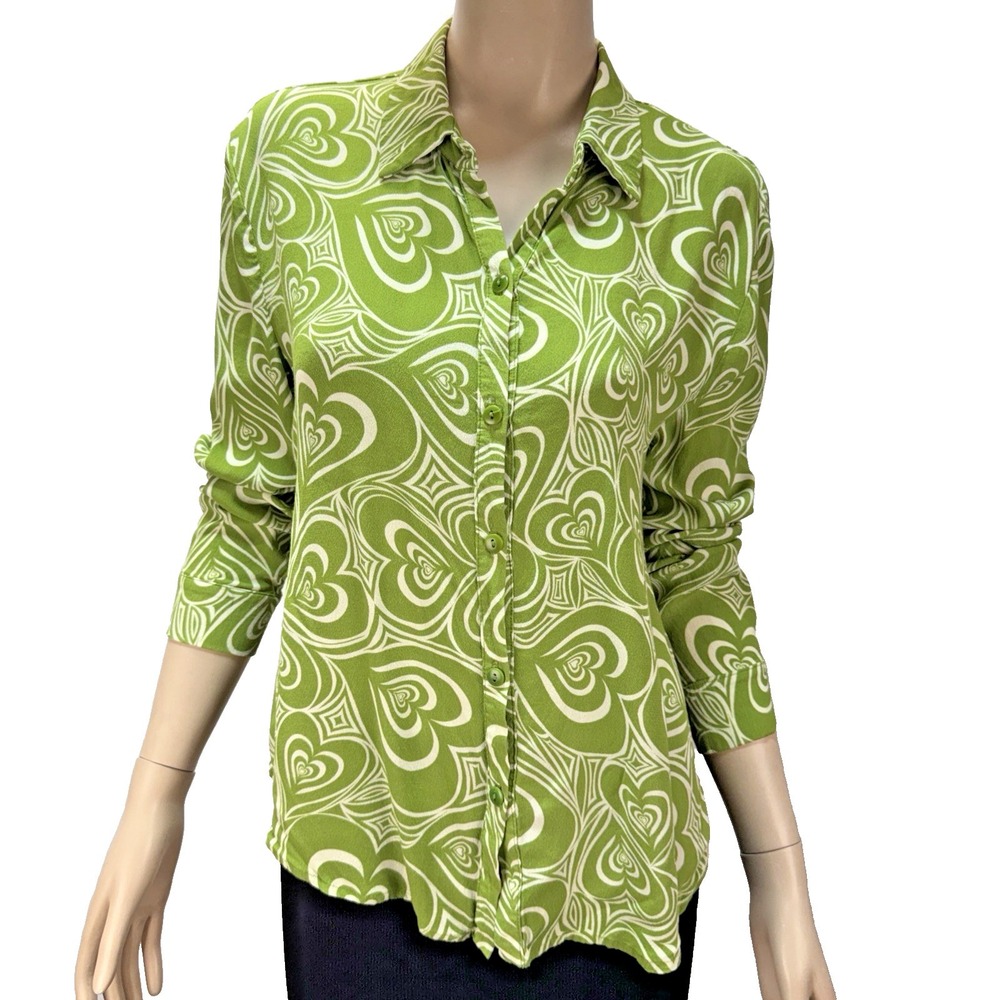 Lisa Says Gah Bailey Long Sleeve Button Up Top Shirt Size S Green Wild Hearts